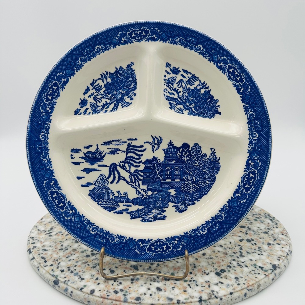Royal China Blue Willow Divided Grill Plate 11" Ceramic Blue White
